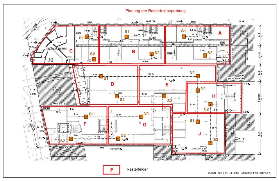 Planung der Rasterfeldbeprobung zur in situ-Untersuchung des baubedingten Bodenaushubes